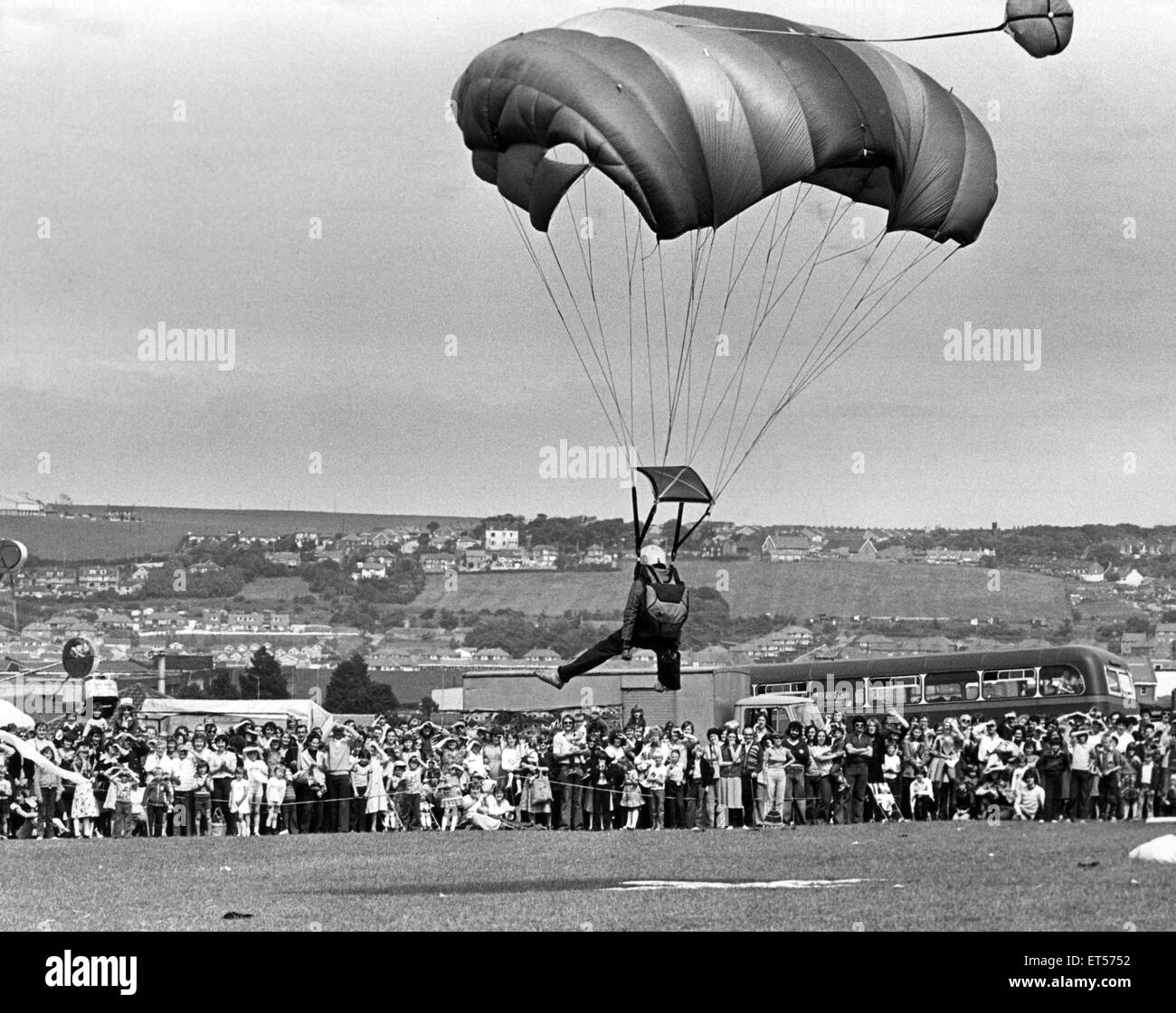 One of the freefall parachutes arrives safety and on target on