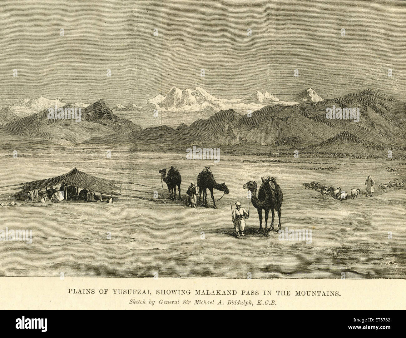 Plains of Yusufzai ; showing Malakand pass in the mountains ; India Stock Photo