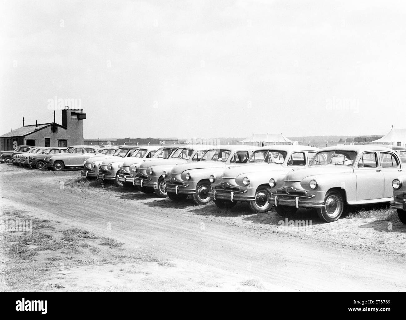 Standard Vanguard cars awaiting delivery seen here at Baginton Airport June 1954 Stock Photo
