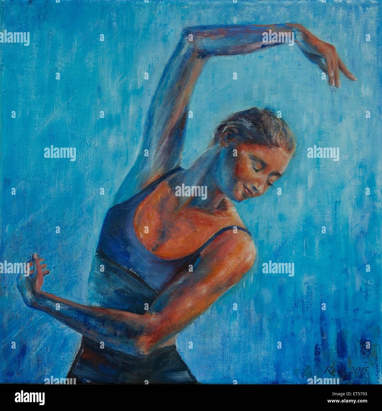 Pilates side stretch oil painting Stock Photo