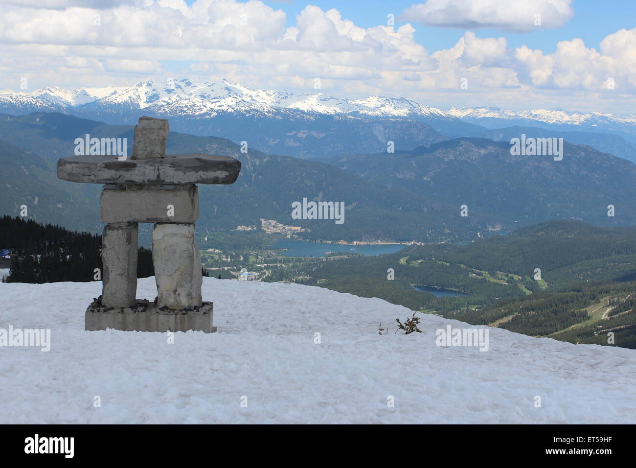 An inuksuk is a man-made stone landmark or cairn used by the Inuit, Inupiat, Kalaallit, Yupik, aboriginal peoples of the Arctic Stock Photo