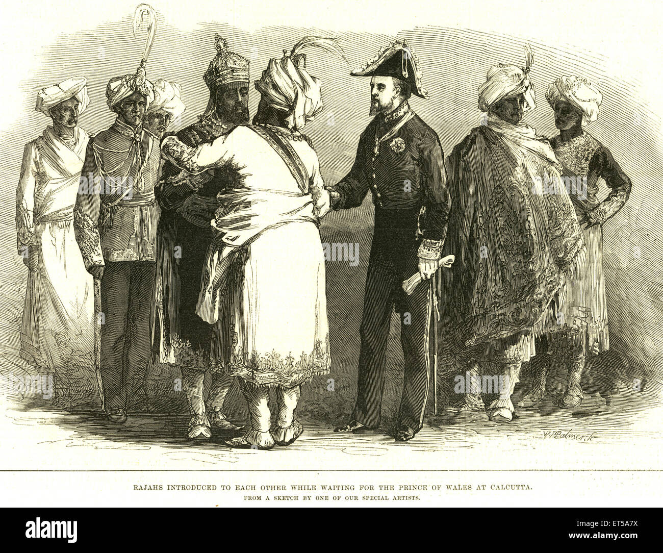Lithographic portraits Rajah's Introduced to each other while waiting for the Prince of Wales at Calcutta ; West Bengal ; India ; old vintage 1800s en Stock Photo