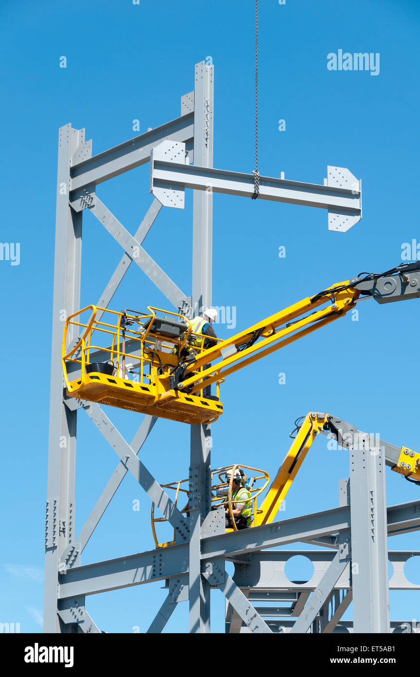 Steelwork being erected for a new Premier Inn, Offices & Media Hub at MediaCityUK, Salford Quays