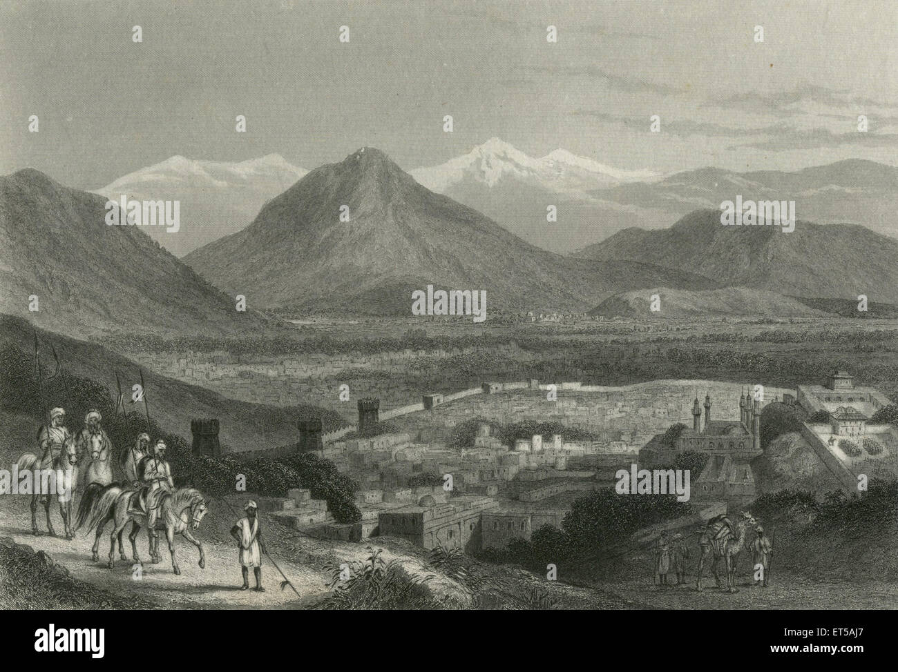 CABUL ; Kabul ; fort and mosque ; Afghanistan ; old vintage 1800s engraving Stock Photo
