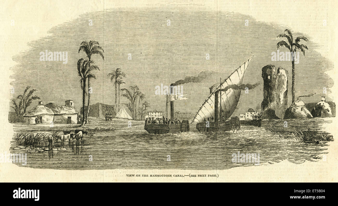 Mahmoudia canal ; Mahmoudiyah Canal ; Mahmoudieh Canal ; Alexandria ; Egypt ; Middle East ; North East Africa ; old vintage 1800s engraving Stock Photo