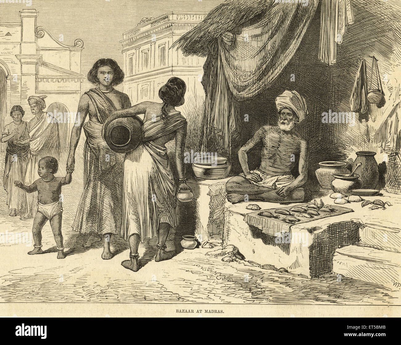 Bazaar at Madras ; Chennai ; Tamil Nadu ; India ; old vintage 1800s