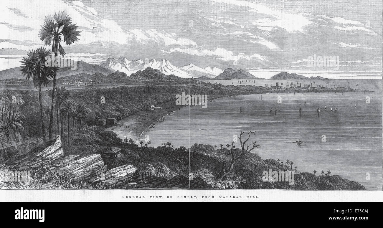 Bombay Harbour from Malabar Hill ; Bombay ; Mumbai ; Maharashtra ; India ; old vintage 1500s engraving Stock Photo