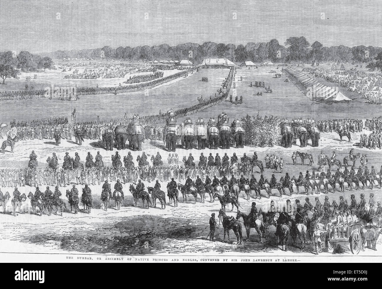 The Durbar, assembly of Princes, convened by Sir John Lawrence, Viceroy of India, Lahore ; Pakistan ; old vintage 1800s engraving Stock Photo