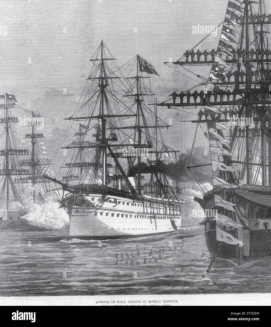 Royalty on Tour, Arrival of HMS Serapis, Bombay Harbour ; Bombay ;  Mumbai ; Maharashtra ; India Stock Photo