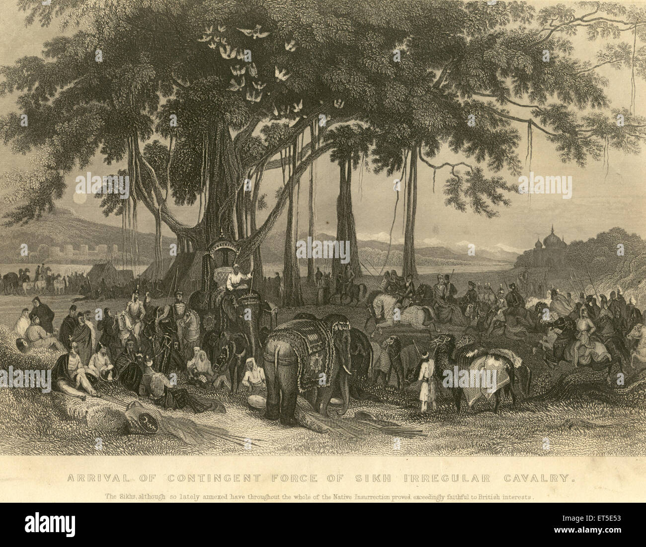 Military and munity mutiny views arrival of contingency force of Sikh irregular cavalry ; India Stock Photo