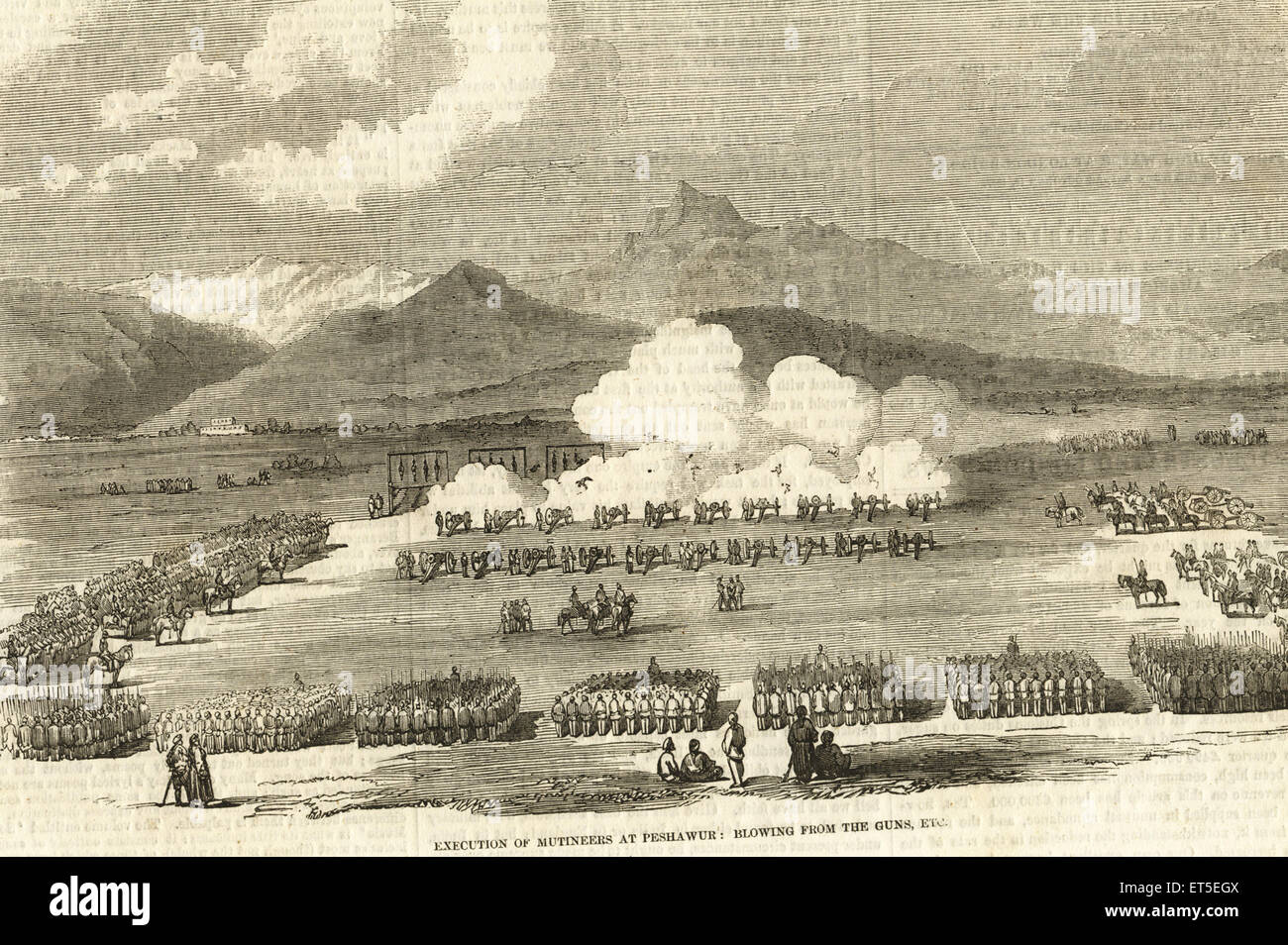 Execution of mutineers by British Army at Peshawur Peshawar blowing from guns Pakistanold vintage 1857 illustration Stock Photo