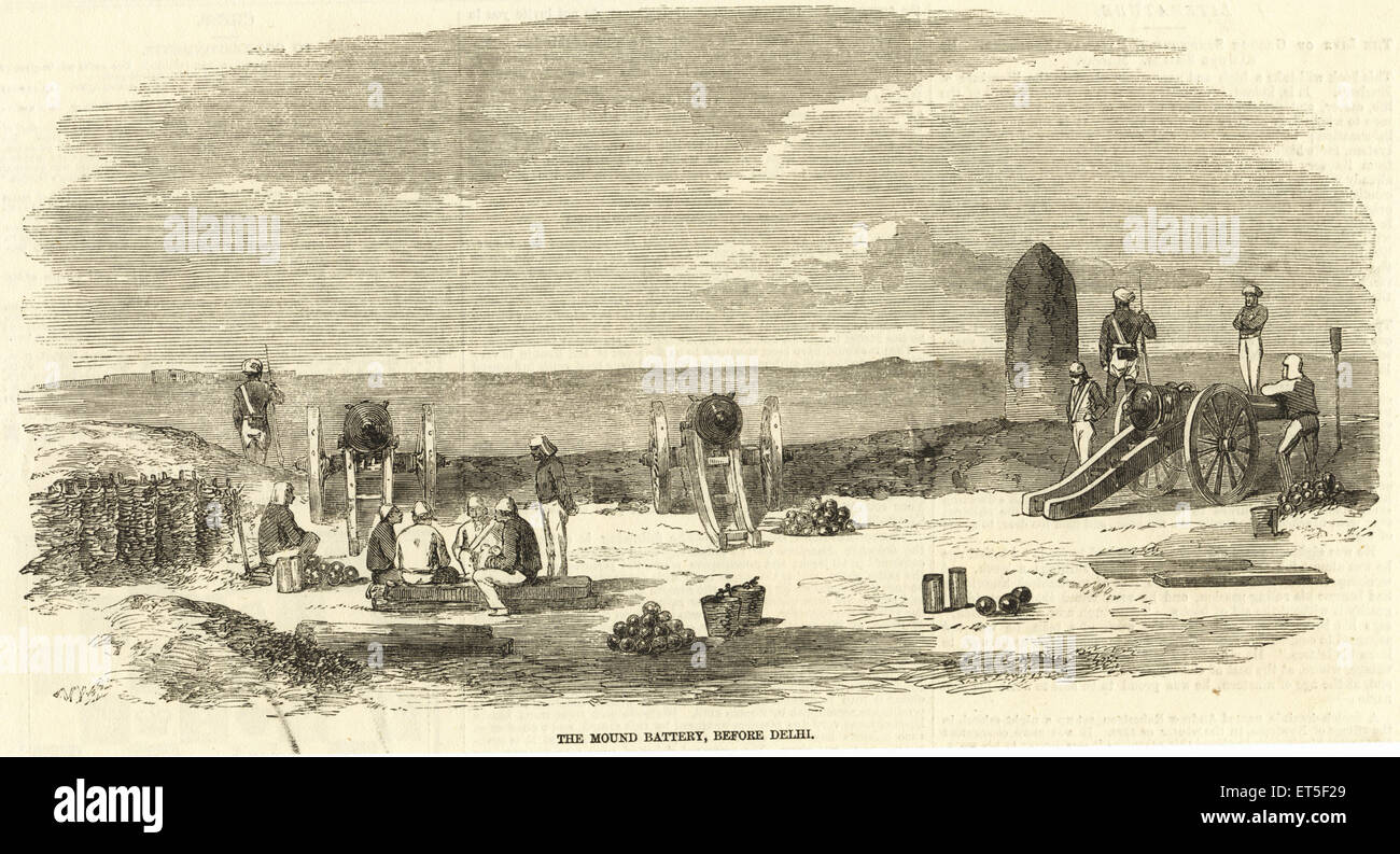 Military and munity mutiny views Mound Battery before Delhi ; India Stock Photo