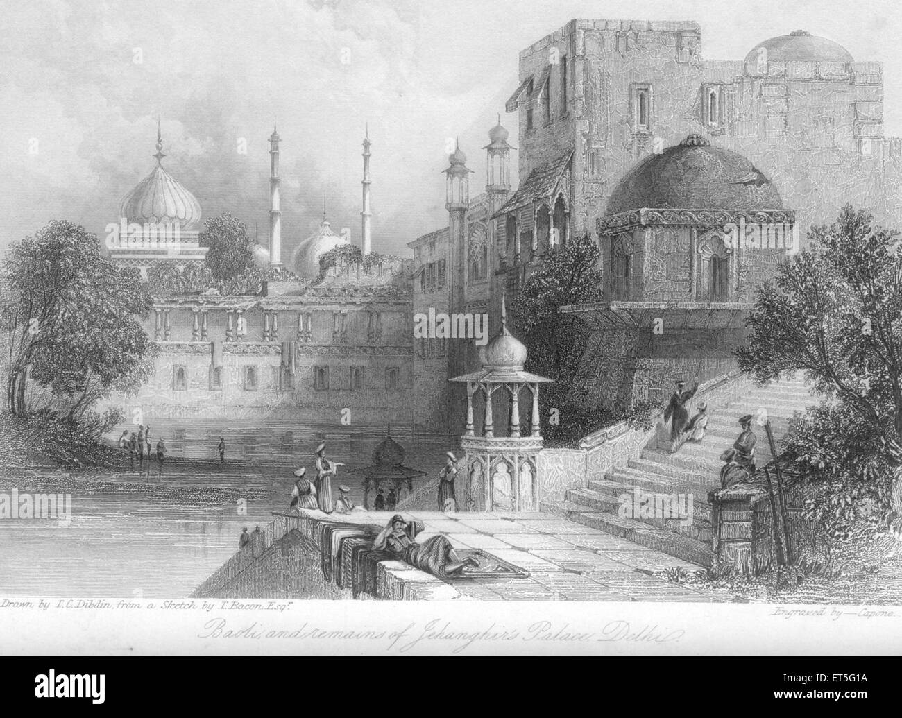 Baoli and remains of Jehanghir's palace ; Delhi ; India Stock Photo