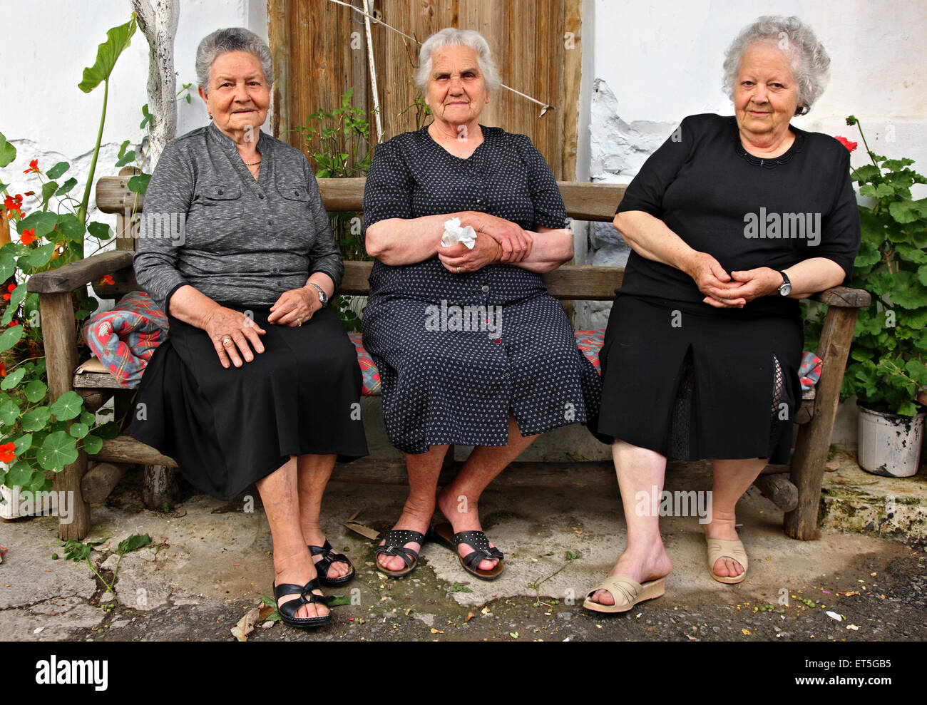 Beautiful old ladies at Avdou village, Hersonissos Municipality, Heraklion, Crete, Greece Stock Photo