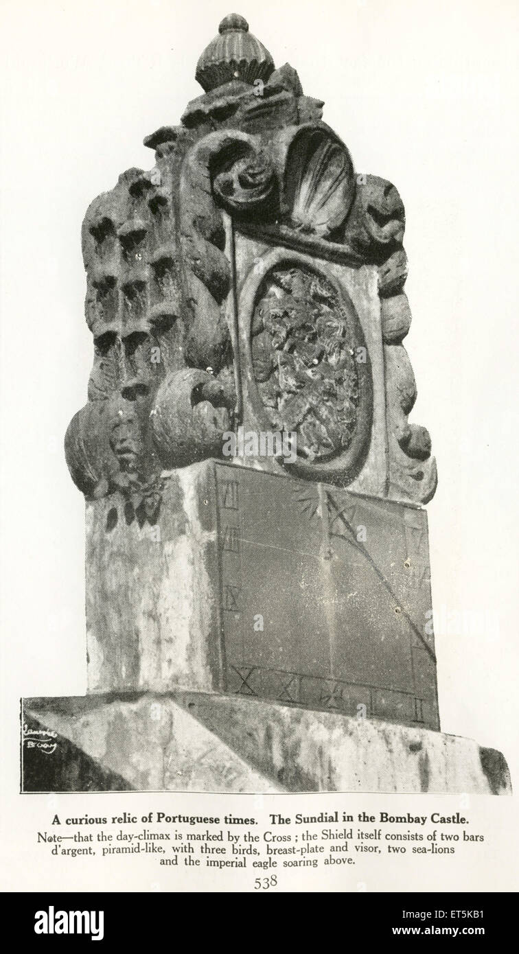 Curious relic of Portuguese times Sundial in Bombay Castle ; Bombay Mumbai ; Maharashtra ; India Stock Photo