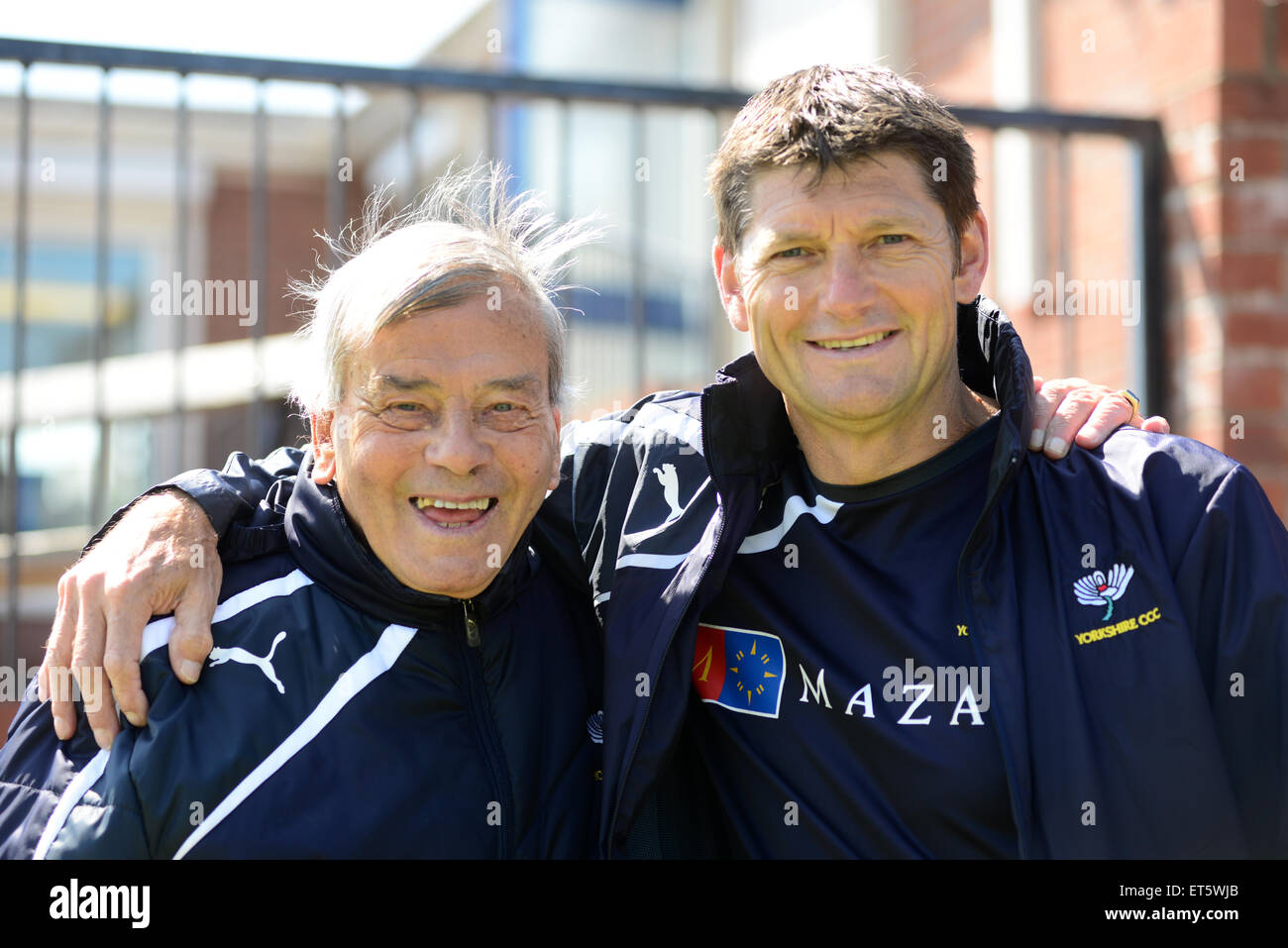Yorkshire County Cricket Club's Dickie Bird and Martyn Moxon. Picture: Scott Bairstow/Alamy Stock Photo