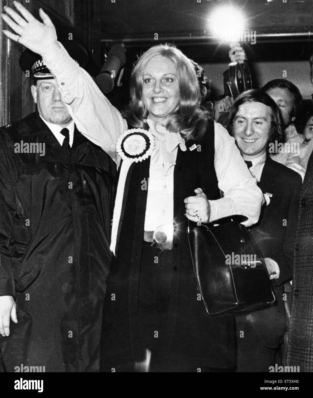 Margo MacDonald Scottish Nationalist candidate celebrates her success in The Govan  by-election 8th November 1973 Stock Photo