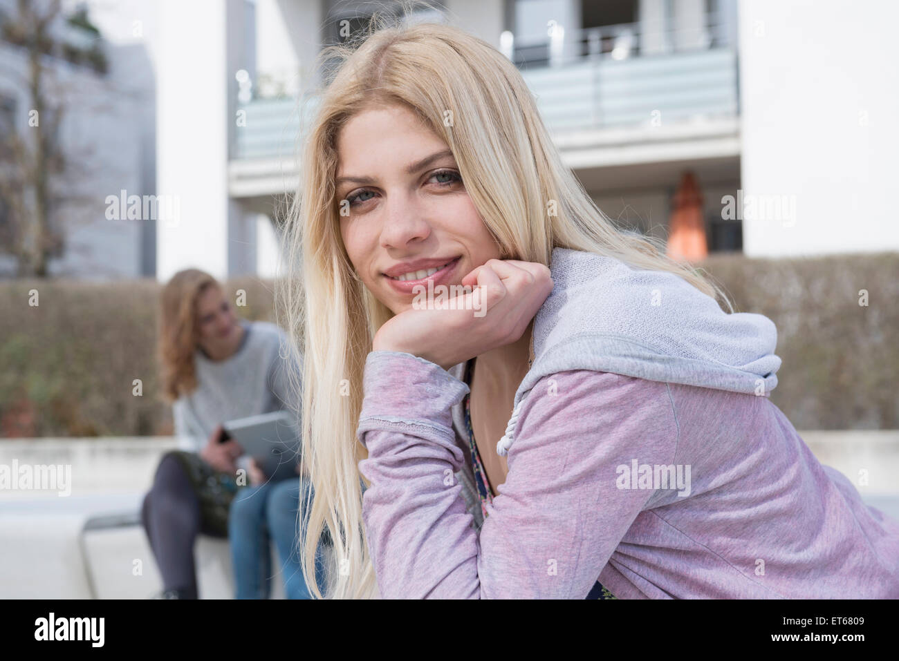Teenage Girl Long Blonde Hair Blond Hand On Chin Stock Photos