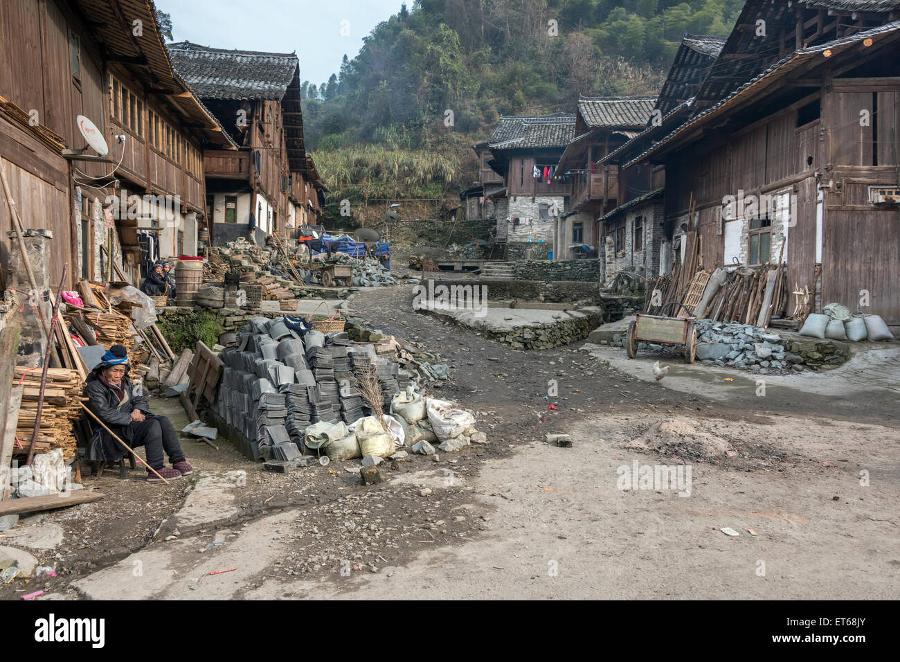 Street scene, Huanggang Dong Village, Guizhou Province, China Stock Photo