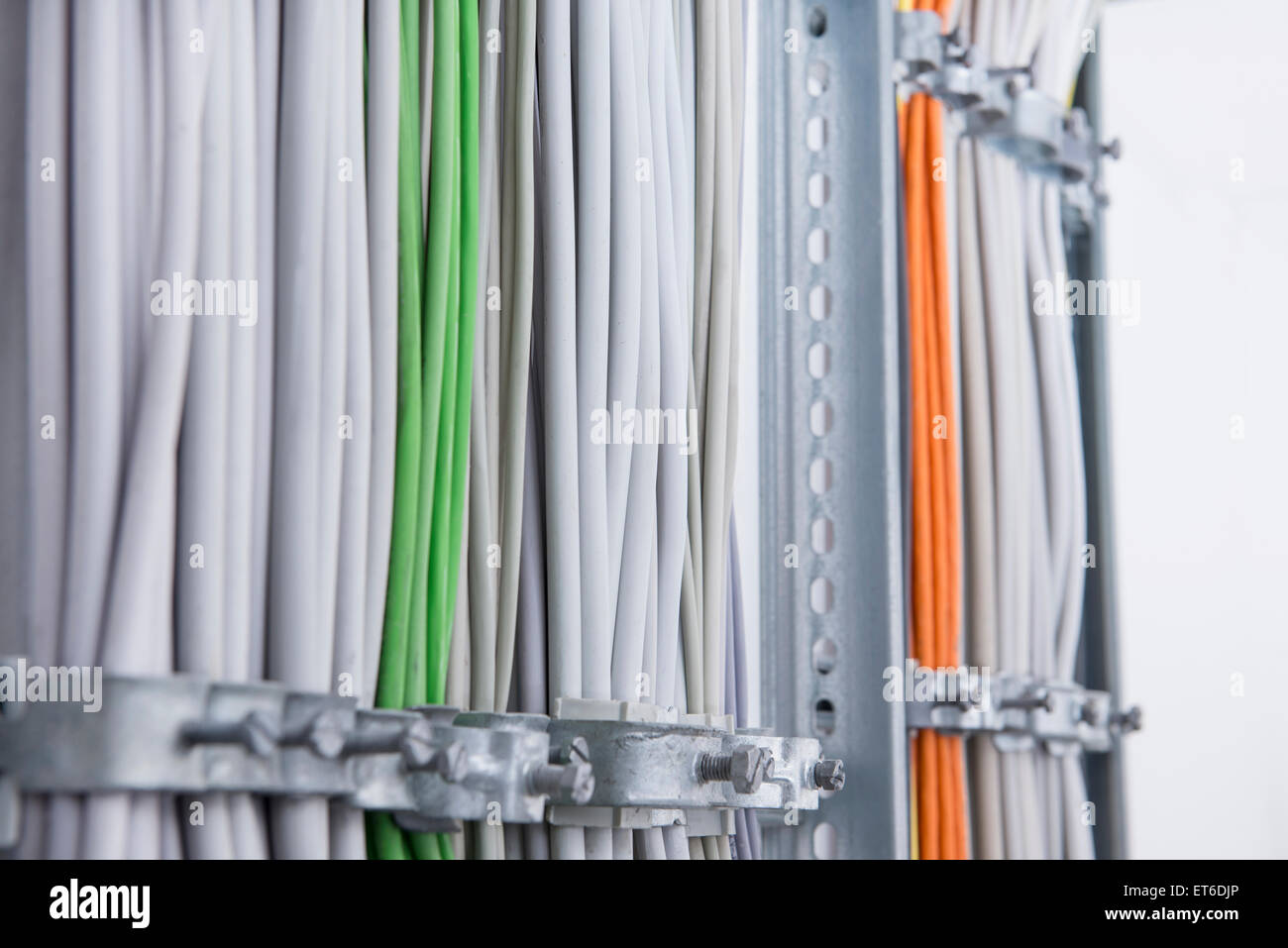 Cable clamps mounted on cables, Munich, Bavaria, Germany Stock Photo