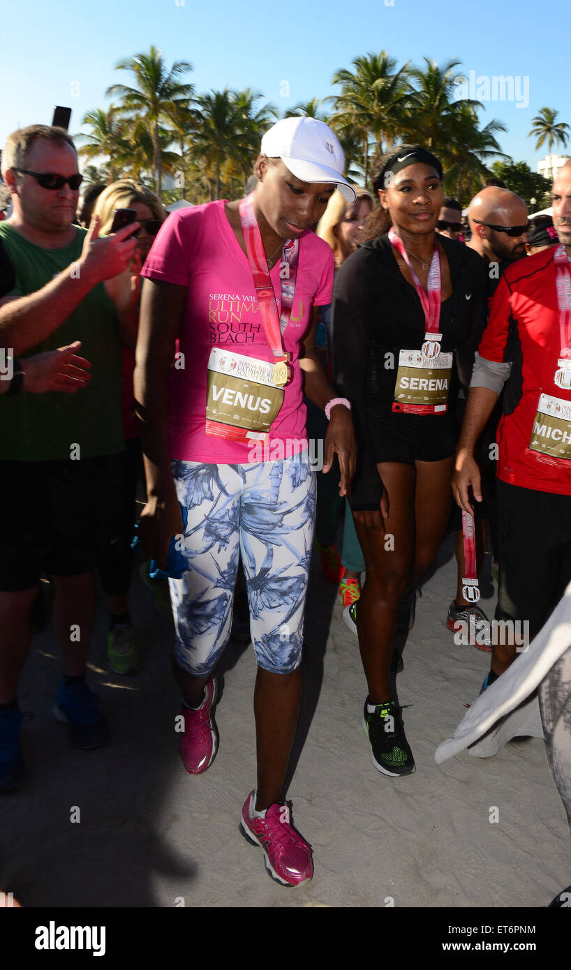 Womens world No.1 ranked tennis player Serena Williams competes in the Ultimate Run South Beach  Featuring: Venus Williams, Serena Williams Where: Miami Beach, Florida, United States When: 14 Dec 2014 Credit: JLN Photography/WENN.com Stock Photo