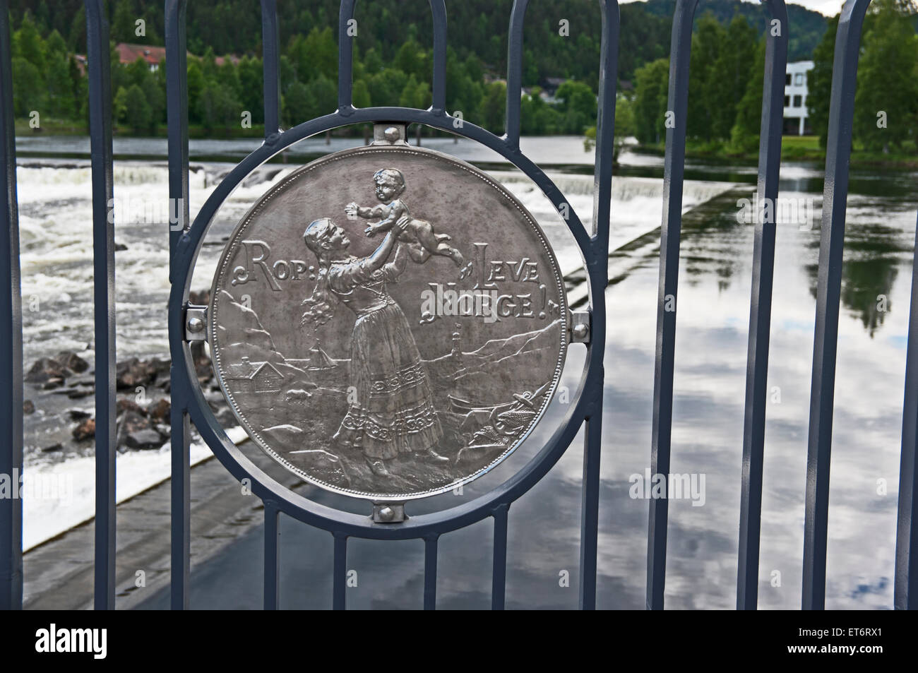 Replica Mint Coin, From Royal Mint Silver Mine, On Bridge over River, Kongsberg, Buskerud, Norway, Stock Photo