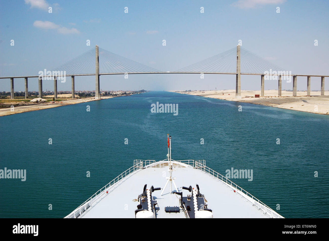 Cruise ship passengers passing through Suez Canal. Stock Photo