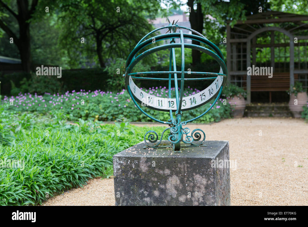 A spherical sundial in Gutersloh Botanical Gardens, Germany Stock Photo