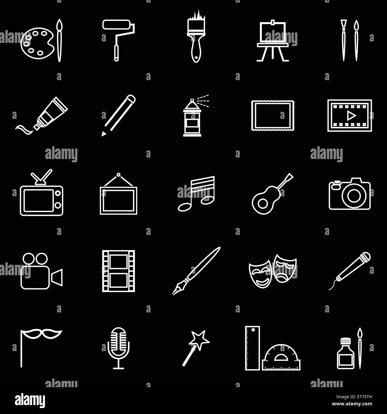 Art line icons on black background, stock vector Stock Vector