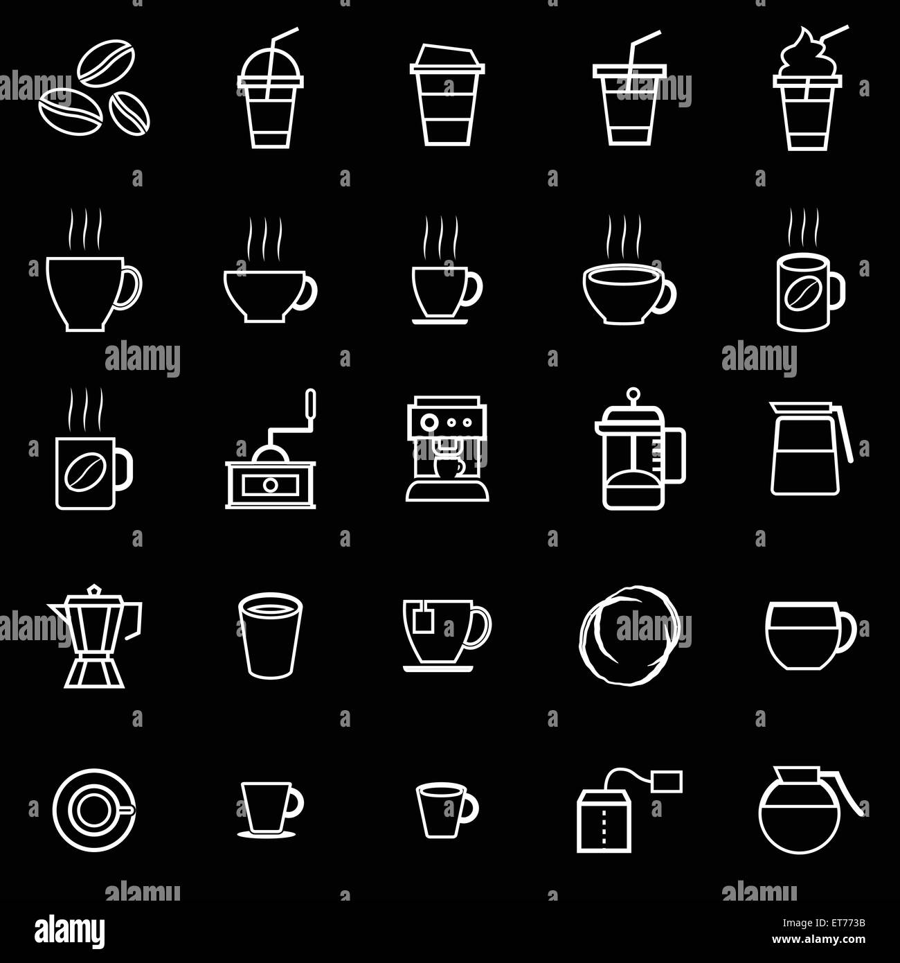 Coffee line icons on black background, stock vector Stock Vector Image