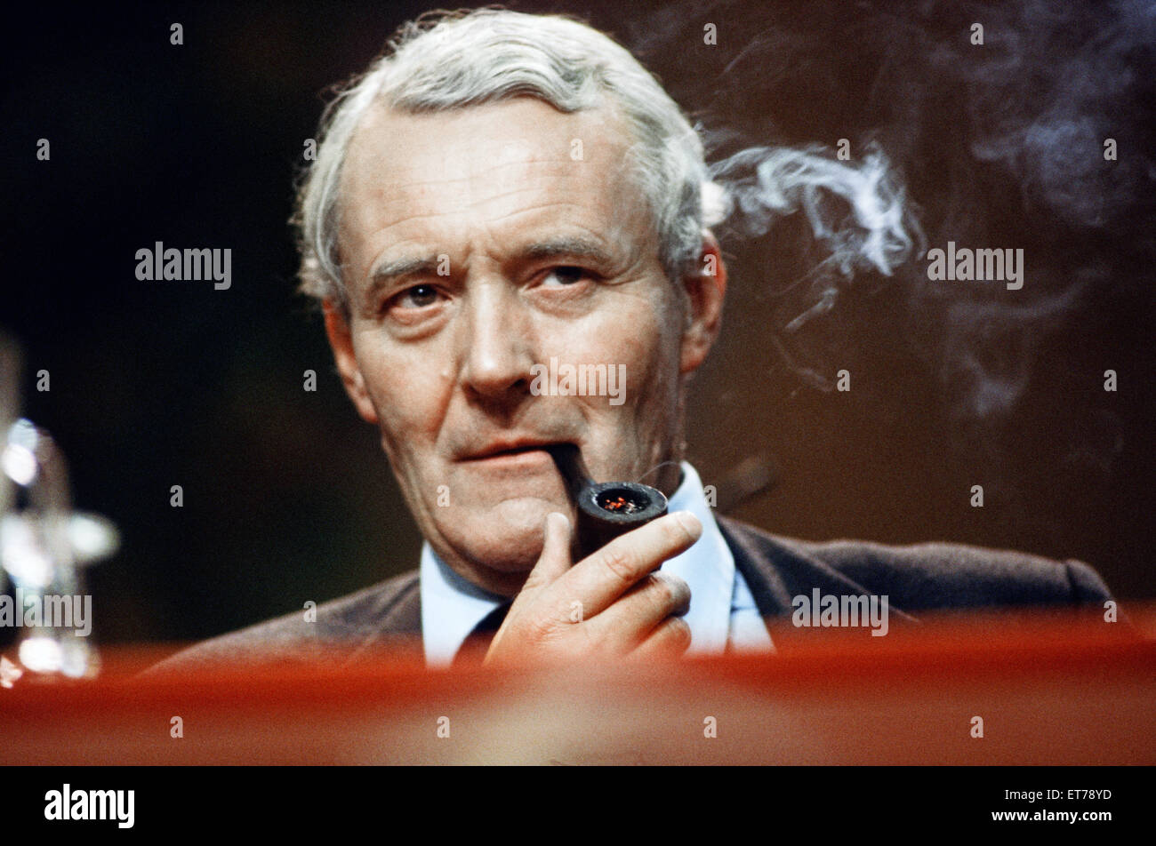 MP for Bristol South East Tony Benn smoking his pipe at the Labour Party conference at Brighton. October 1981. Stock Photo