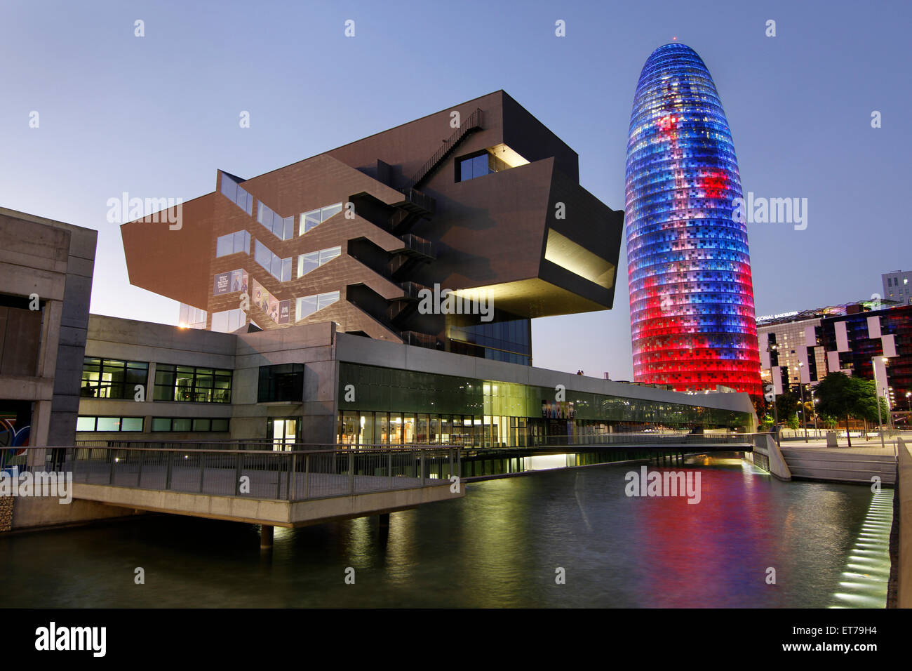 Building Design Hub Barcelona, by MBM architects. Agbar Tower, by Jean Nouvel. Barcelona. Stock Photo