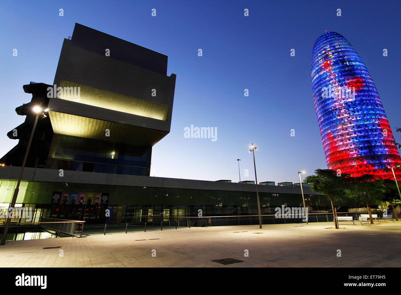 Building Design Hub Barcelona, by MBM architects. Agbar Tower, by Jean Nouvel. Barcelona. Stock Photo