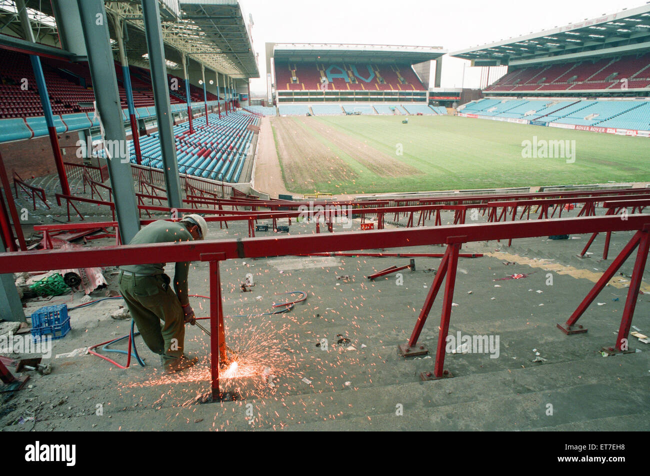 The Holte End stand at Villa Park is demolished by workmen. 10th May
