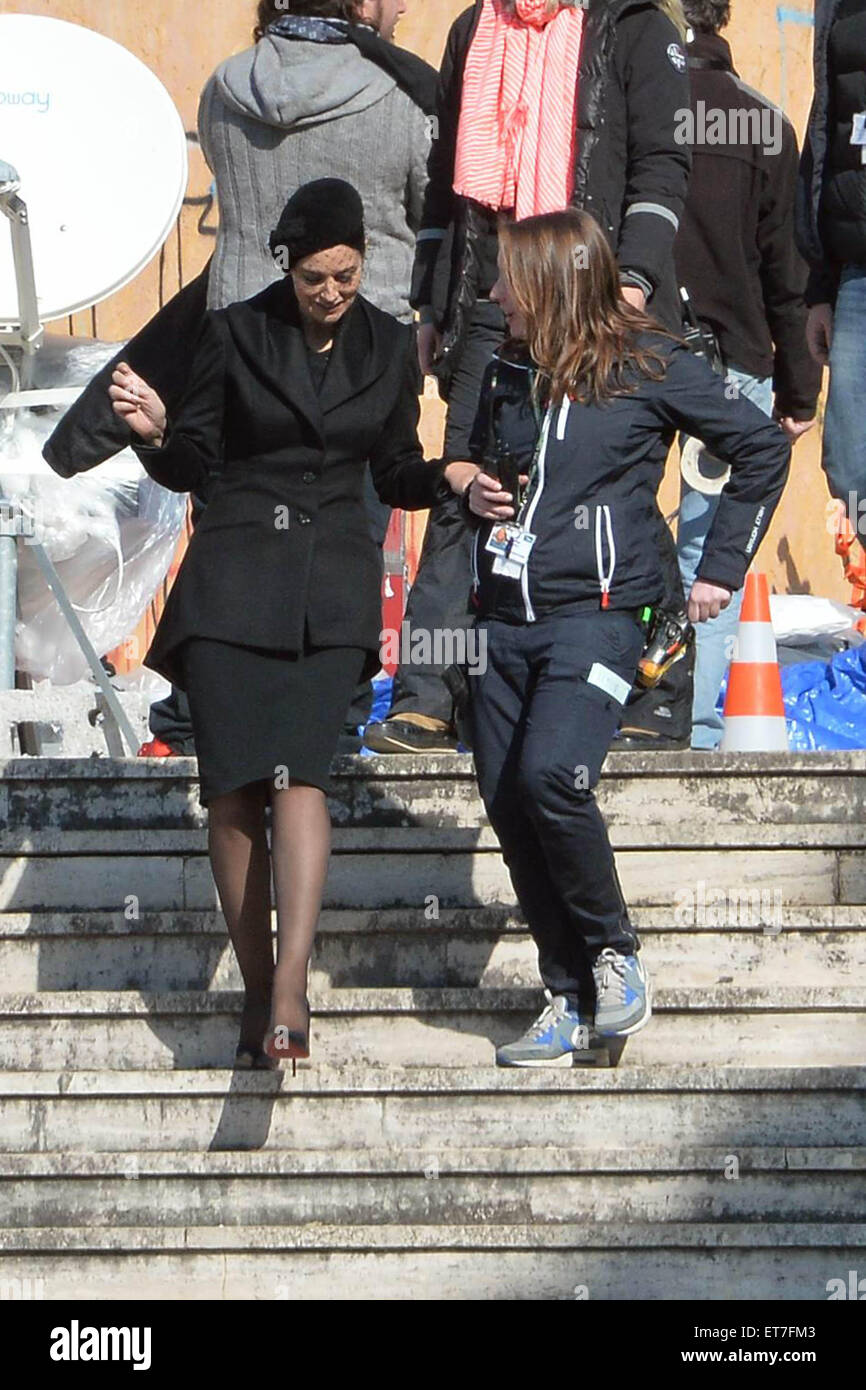 Daniel Craig and Monica Bellucci filming a scene for the new upcoming James  Bond film 'Spectre' filming on day 1. Where: Rome, Italy When: 19 Feb 2015  Credit: IPA/ **Only available for