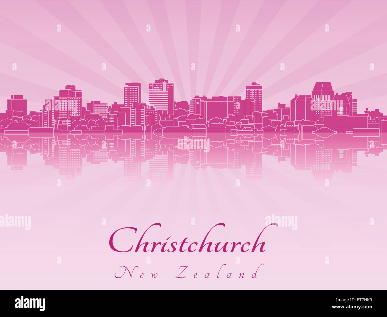 Christchurch skyline in purple radiant orchid in editable vector file