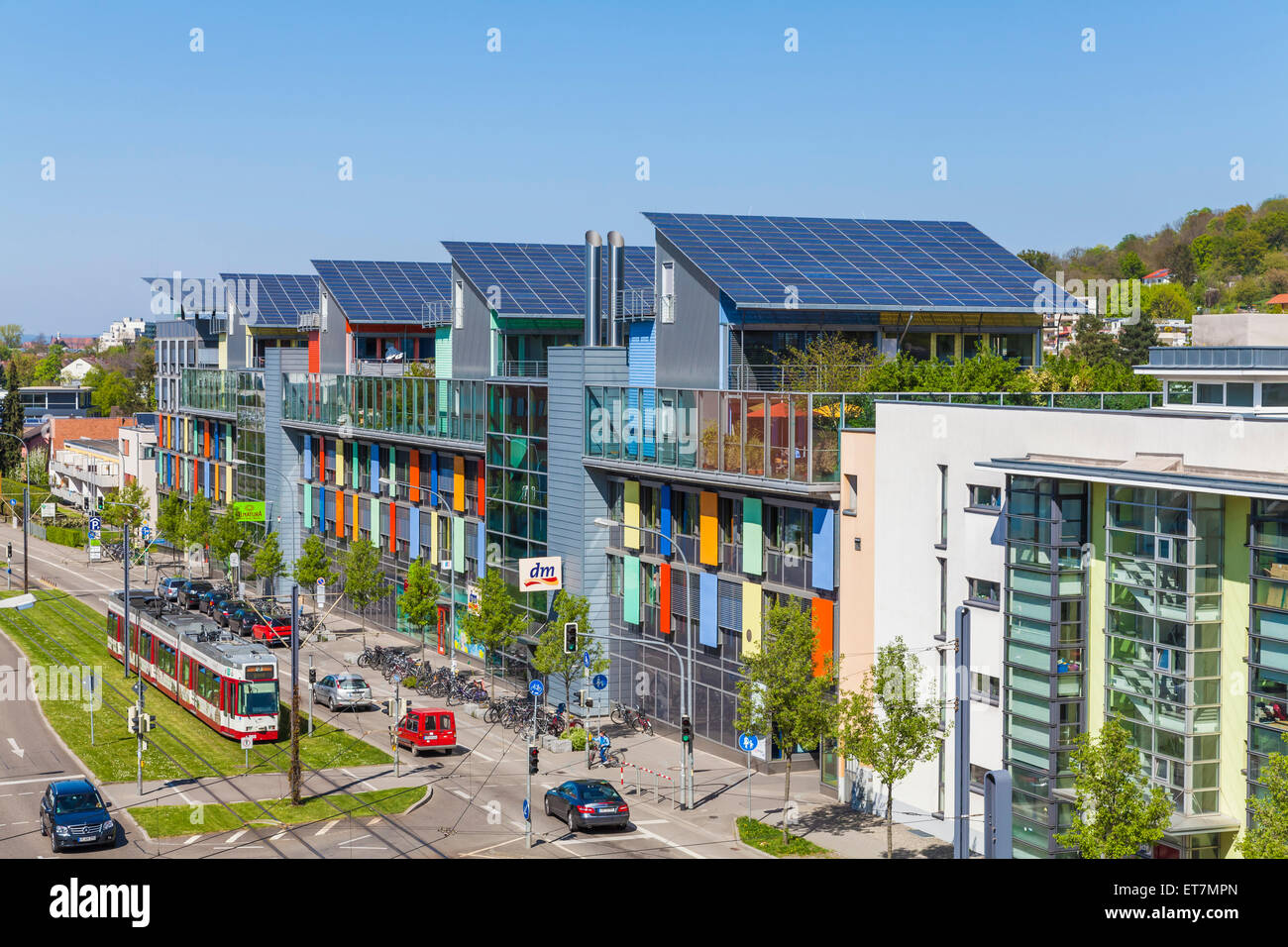 Germany, Freiburg im Breisgau, Energy-plus-houses at Freiburg-Vauban Stock Photo