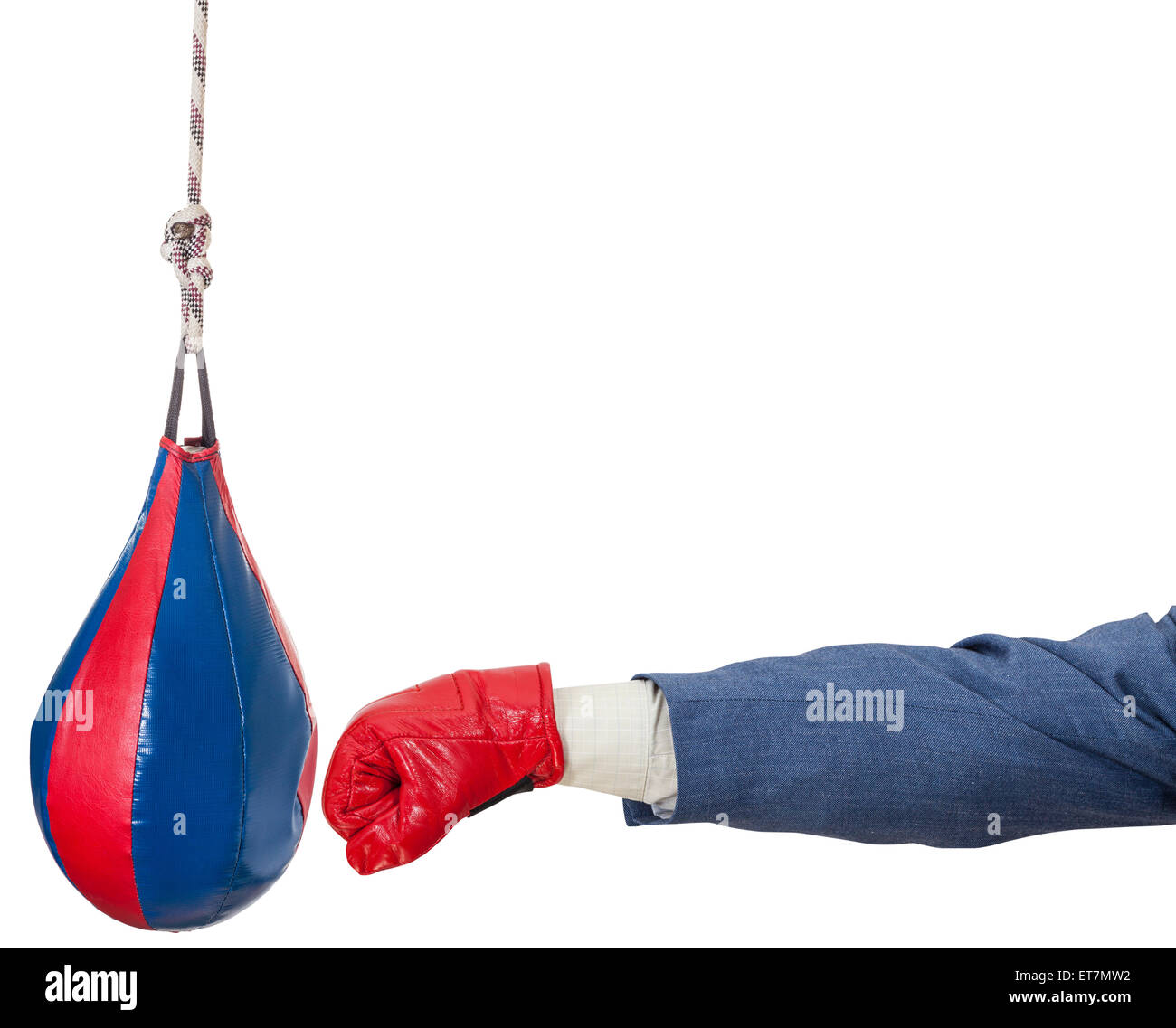 hand gesture businessman with boxing glove punches punching bag