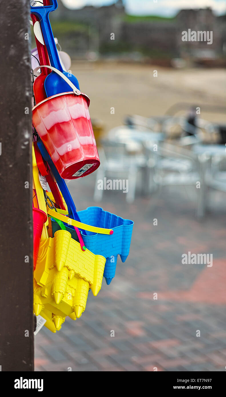 seaside buckets and spades shallow depth of field Stock Photo