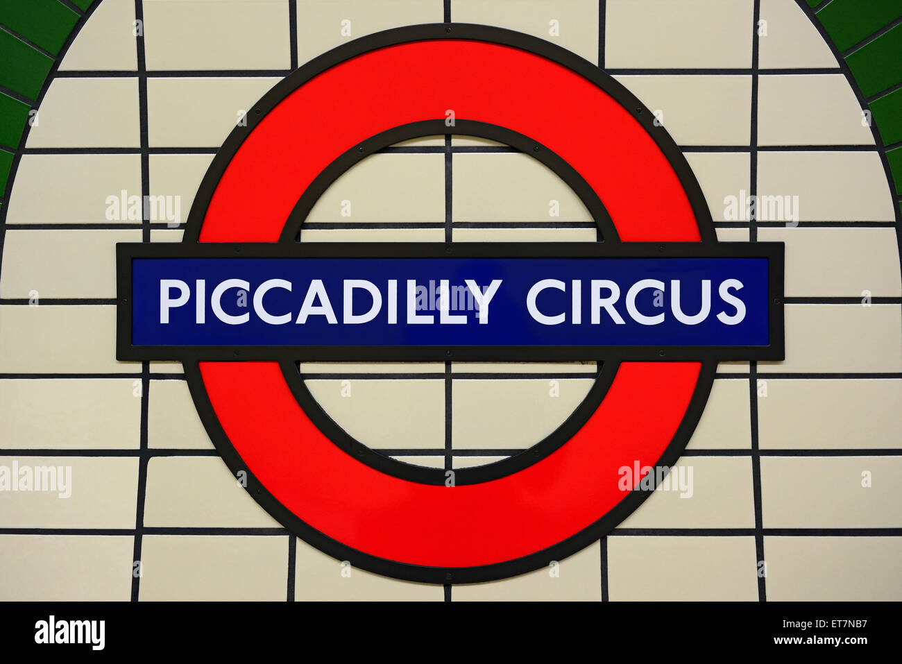 Piccadilly Circus Underground Station Sign. London, UK. Stock Photo