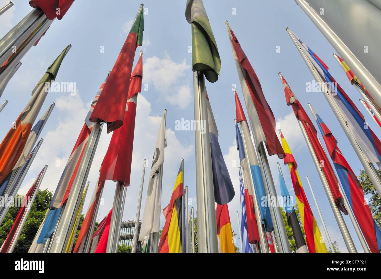 Nationalfahnen des Europaeischen Patentamtes, Deutschland, Bayern, Muenchen | national flags of European Patent Organisation, Ge Stock Photo