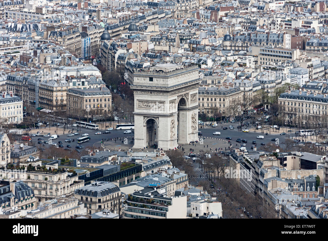 High angle view of triumphal arch, Arc de Triomphe, Paris, France Stock Photo