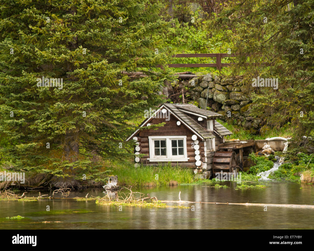 Big Springs Johny Sacks Cabin Island Park Idaho Stock Photo