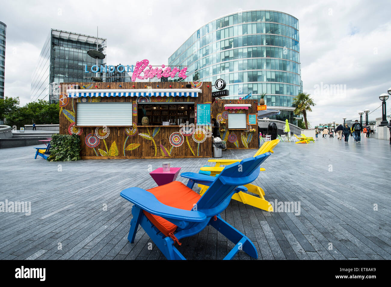 London Riviera pop up cafe at More London next to City Hall on the River  Thames Embankment Stock Photo - Alamy