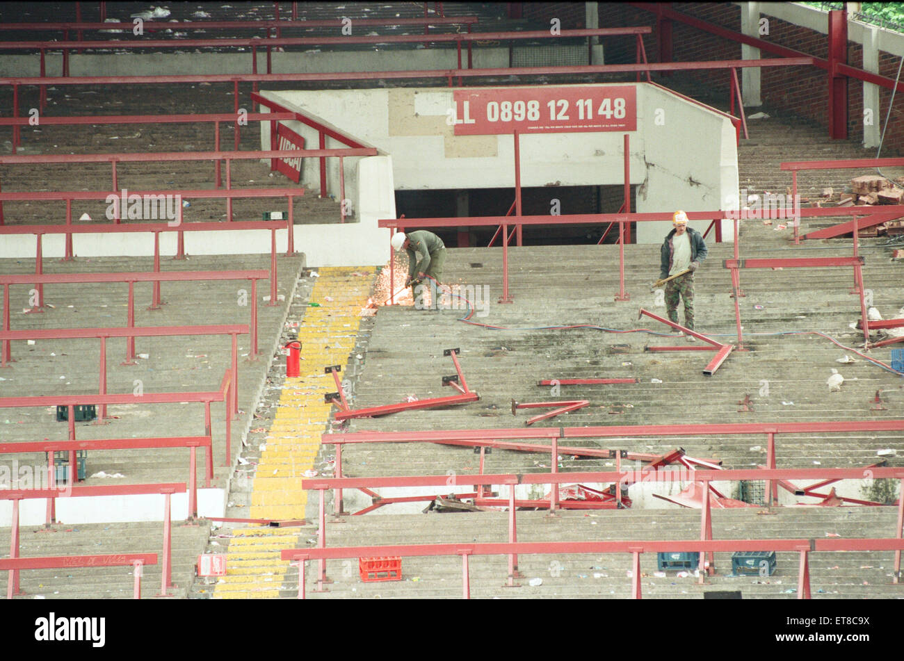 The Holte End stand at Villa Park is demolished by workmen. 10th May 1994. Stock Photo