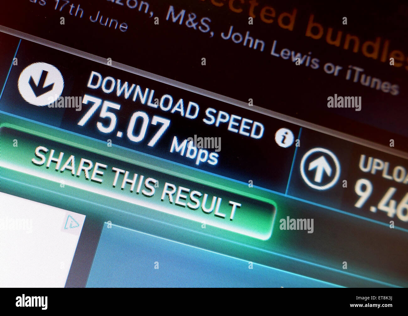 Fibre optic Broadband gives fast download and upload speeds, London Stock Photo Alamy