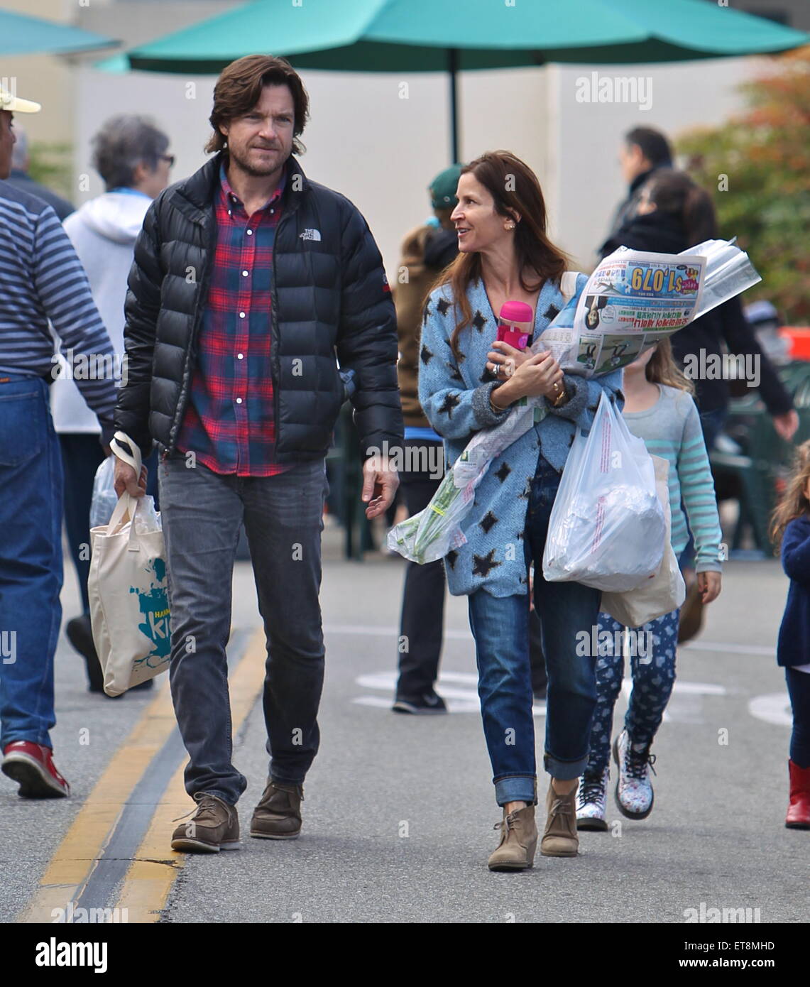 Jason Bateman shopping for fresh produce with his family at the Farmers Market in Beverly Hills