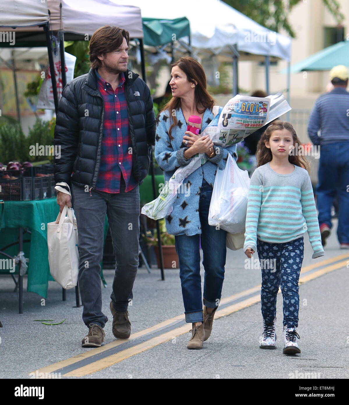 Jason Bateman shopping for fresh produce with his family at the Farmers Market in Beverly Hills