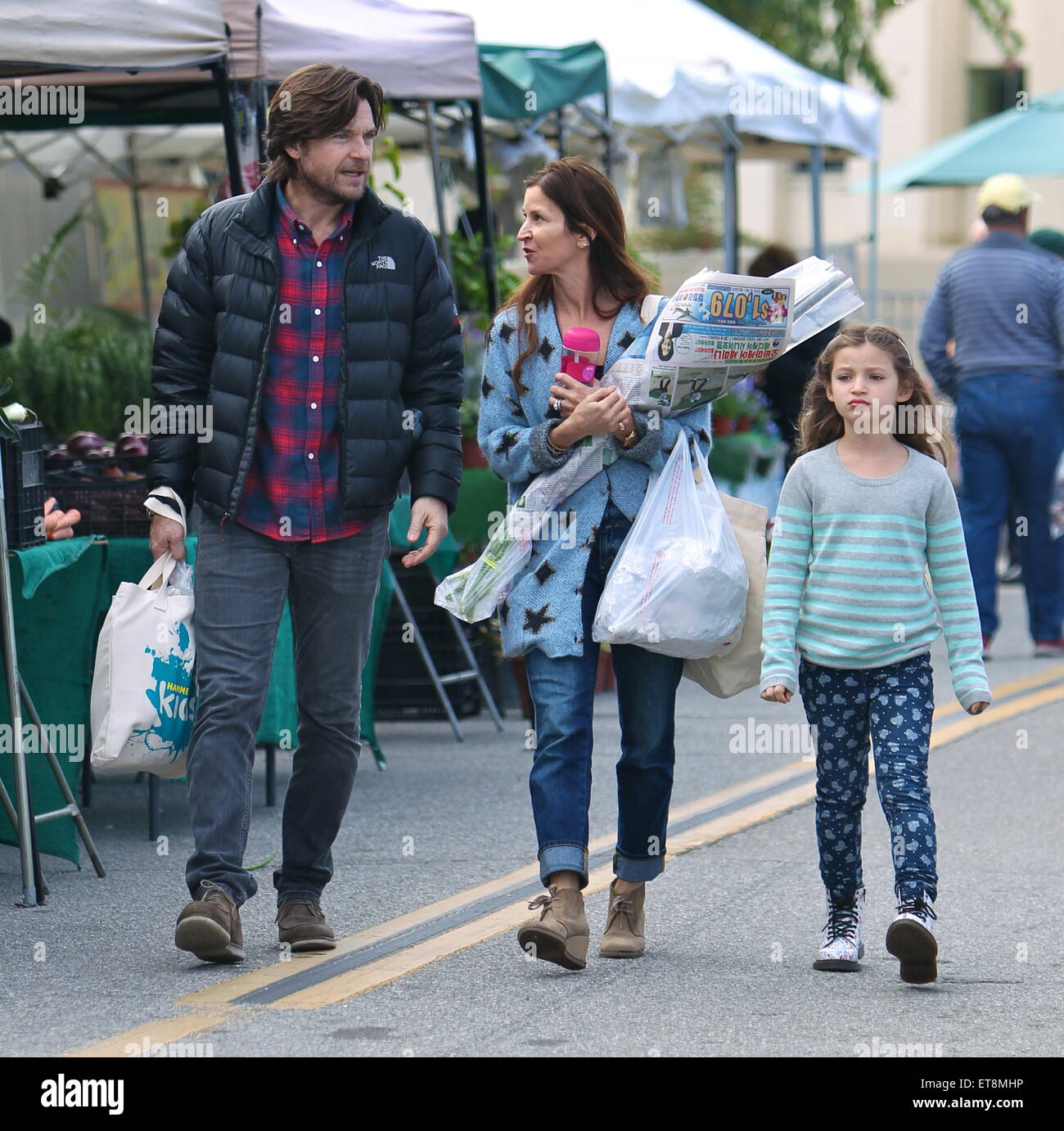 Jason Bateman shopping for fresh produce with his family at the Farmers Market in Beverly Hills