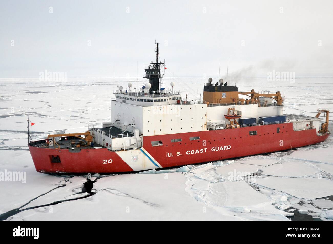 US Coast Guard Cutter Healy breaks ice August 31, 2009 in the Arctic. The Healy is the newest and most technologically advanced polar icebreaker owned by the Coast Guard. Stock Photo